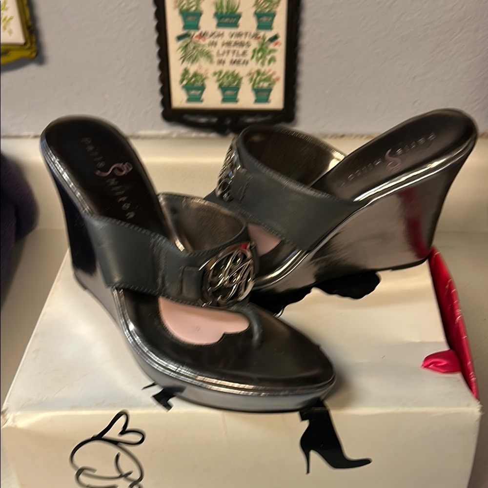 Paris Hilton Metallic Gray Wedges